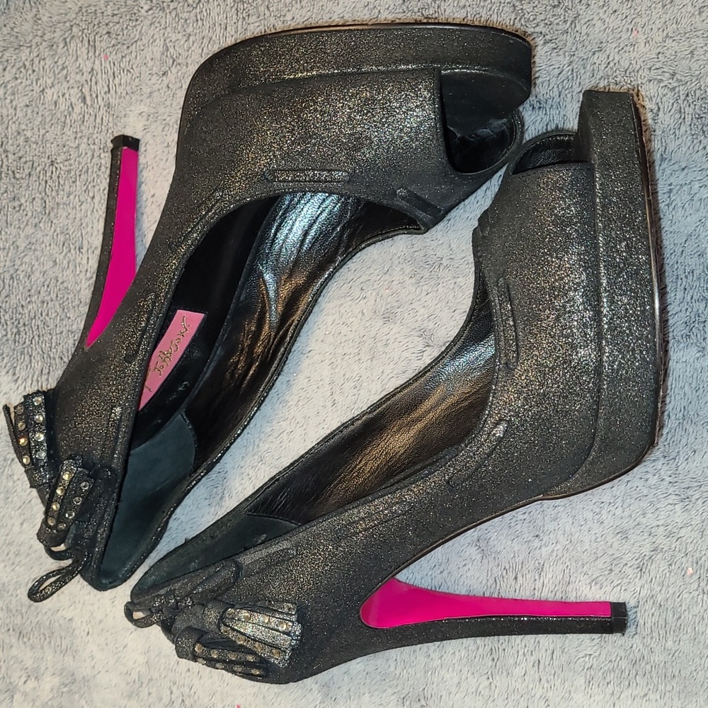 Betsey Johnson Rhinestone Tassel Peep Toe Heels